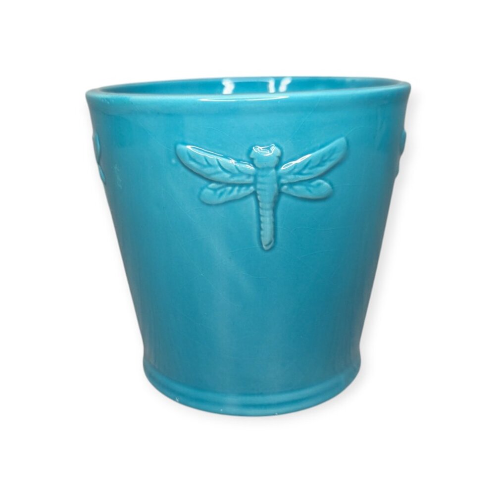 Turquoise/Teal Ceramic Dragonfly Planter/Container 4.5" Tall